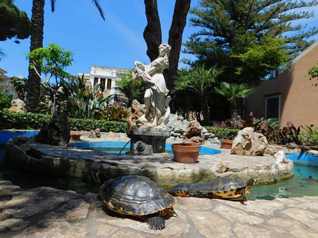 Giardino di B&B Antica Dimora con fontana e tartarughe